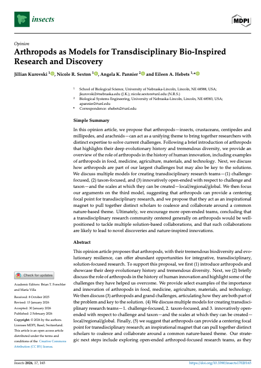 Arthropods as Models for Transdisciplinary Bio-Inspired Research and Discovery, Kurovski, Sexton, Pannier, Hebets
